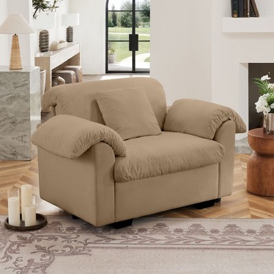 Modern Deep-Seat Sofa with Fluffy Pillows and Storage, Velvet Upholstery for Living Room or Bedroom