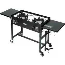 Barton 58,000 BTU Outdoor Double Burner Stove Camping Propane Folding Cook Cooking Station Stand BBQ Grill, Black