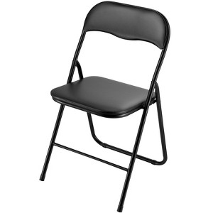 VEVOR 4 Pack Folding Chairs, Foldable Leather Chairs with Heavy Duty Metal Frame & Padded Cushion, Portable Folding Card Table Chairs, Black - 1 of 4