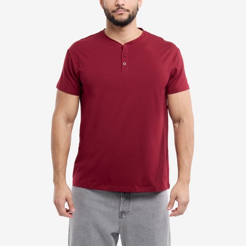 Мужские футболки X RAY Men's Henley Neck Short Sleeve t shirts,new tshirt in CRANBERRY Size Large