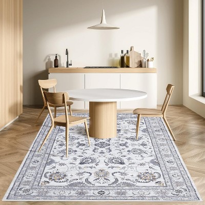 Vintage Floral Washable Runner Rug - Non-Slip Stain Resistant Kitchen & Bathroom Rug for Entrance, Laundry, Hallway, Bedroom