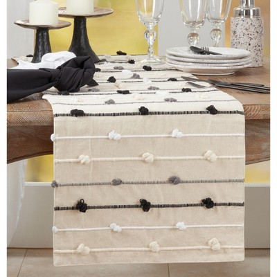 Knotted Black and White Cotton Table Runner, 16" x 72"
