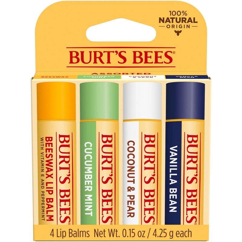 Burt&#39;s Bees Beeswax + Cucumber Mint + Coconut &#38; Pear + Vanilla Bean Lip Balm - 4pk/0.6oz, 1 of 15