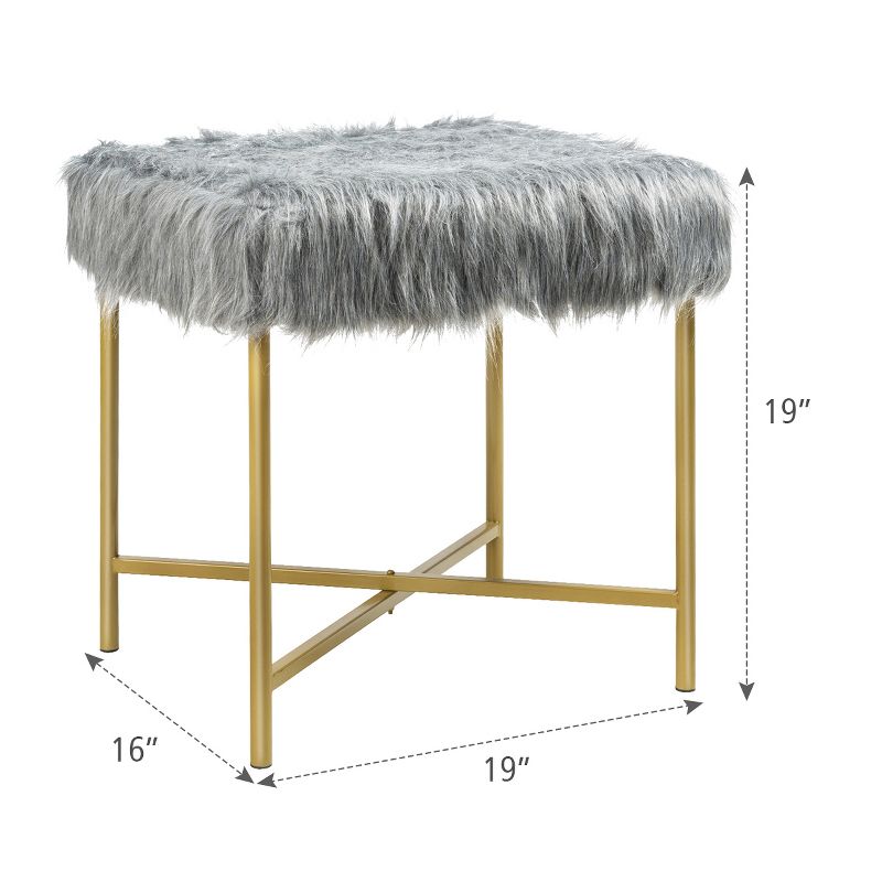 Costway Faux Fake Fur Stool Ottoman Footrest Stool Decorative with Metal Legs GreyPinkWhite, 4 of 11