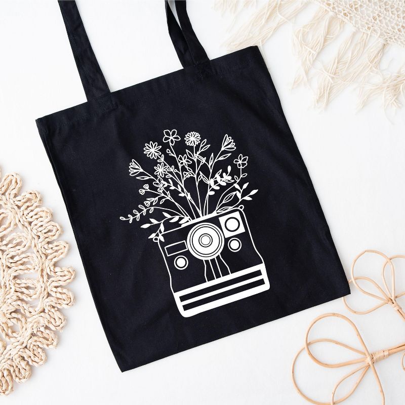 City Creek Prints Camera And Wildflowers Canvas Tote Bag - 15x16 - Black, 2 of 3