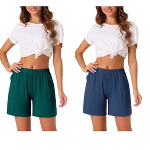 cheibear Women's 2 Pack Modal Soft Pajama Bottoms Comfy High Elastic Shorts with Pockets - 1 of 4