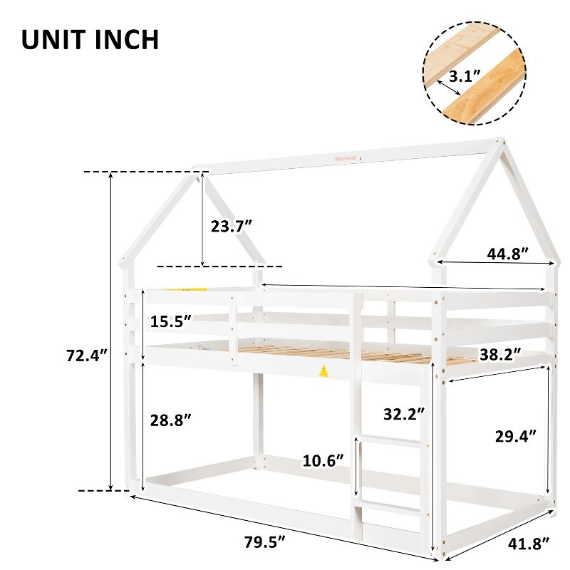 Twin over Twin Loft Bed with Roof Design, Safety Guardrail and Ladder-ModernLuxe, 3 of 8