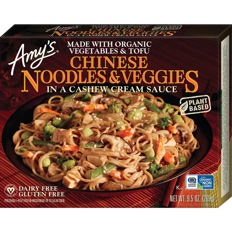 Amy&#39;s Frozen Vegan Gluten Free Chinese Noodles with Veggies Cashew Cream Sauce - 9.5oz, 1 of 6
