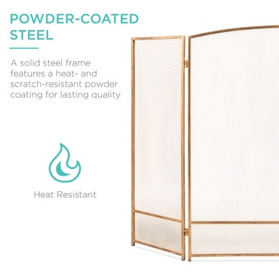 Antique Gold Three-Panel Steel Mesh Fireplace Screen