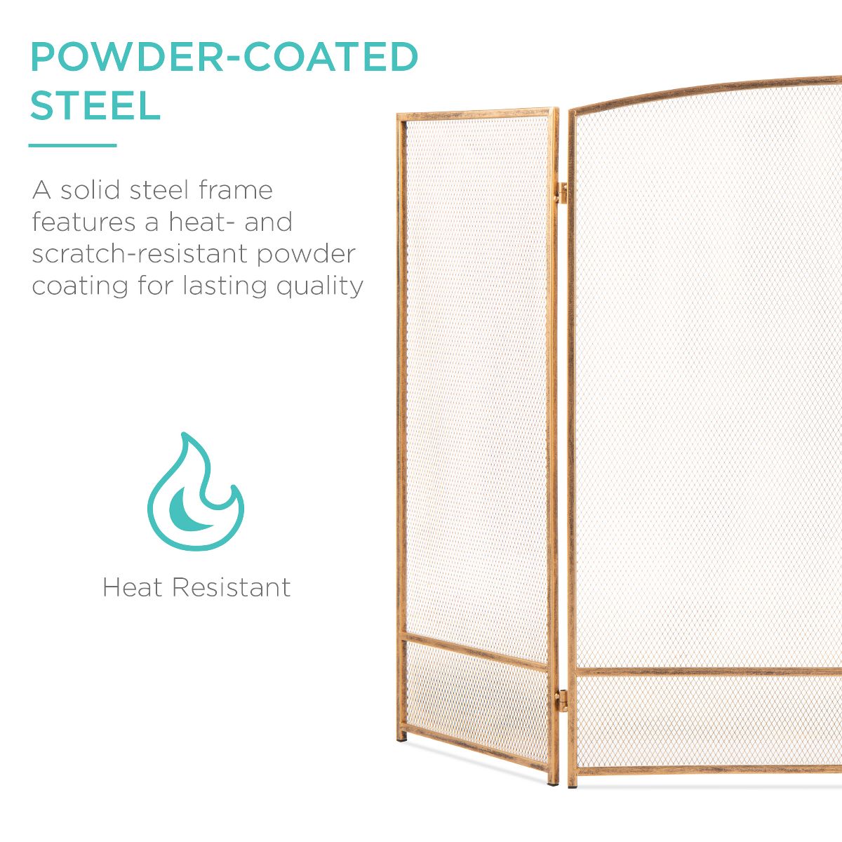 Best Choice Products 47.5x27.25in 3-Panel Steel Mesh Fireplace Screen, Spark Guard w/ Rustic Worn Finish - Black - thumbnail 5