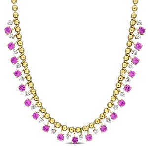 EVERLY JEWELRY | Yellow Plated Sterling Silver 4 4/5ct TGW Created Pink Sapphire and Created White Sapphire Necklace, 17 inc - 1 of 4