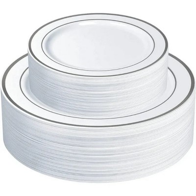 LunaLulinlk Fancy Plastic Plates Disposable Dinner Plates & Salad Plates Set, 60-Pack