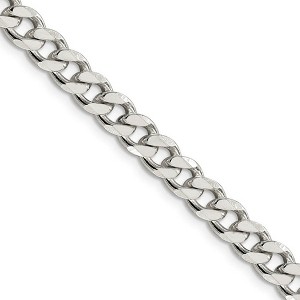 Black Bow Jewelry Men's 7mm, Sterling Silver Solid Flat Curb Chain Necklace - 1 of 4