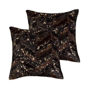 HomeRoots Set of Two 18" Chocolate and Gold Chevron Cowhide Throw Pillows with Glitter - 1 of 4