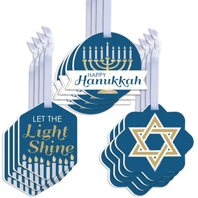 Big Dot of Happiness Happy Hanukkah - Assorted Hanging Chanukah Holiday Party Favor Tags - Gift Tag Toppers - Set of 12
