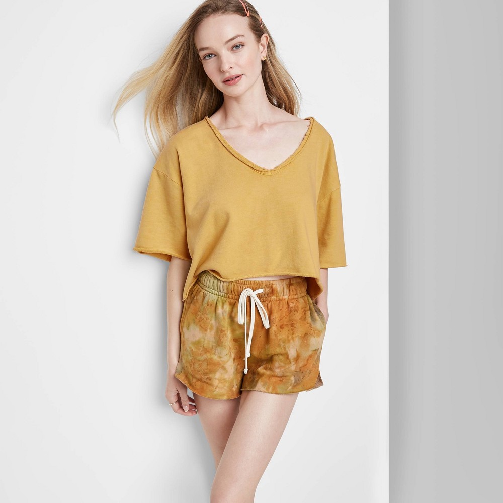 Women's Short Sleeve V-Neck Sweatshirt - Wild Fable Mustard S, Yellow