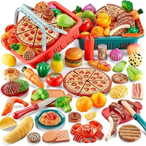 Etokfoks 80pc Play Food Set with 2 Toy Baskets Pretend Kitchen