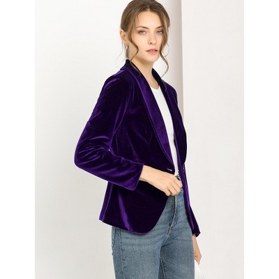 INSPIRE CHIC Women's Office Solid Shawl Collar Jetted Pockets One Button Velvet Blazer Medium Dark Blue — фото 4