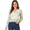 INSPIRE CHIC Women's V Neck Ditsy Floral Ruffle Long Sleeve Peplum Top Shirts - 2 of 4