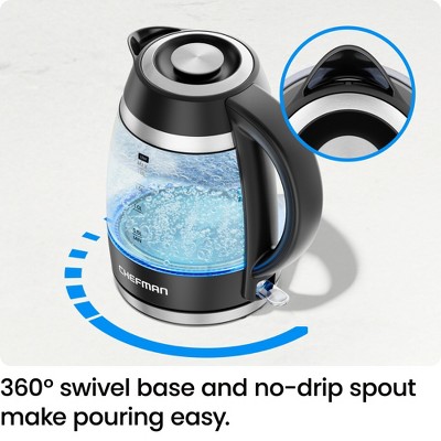 Chefman 1.8L Black Glass Electric Kettle with LED Indicator