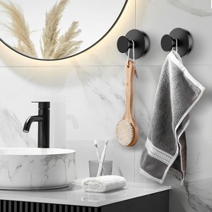 Ridstar 4 Pack nail-free strong glass suction cup hook bathroom towel rack - removable load-bearing strong black - 1 of 4