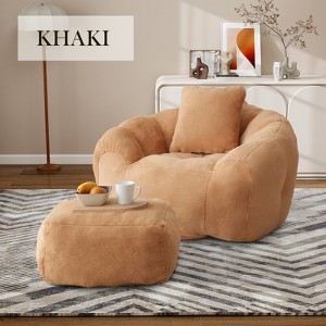 Hrinhom 45.4" W Modern Bean Bag Chairs,Faux Fur Lazy Sofa Reading Chair With Ottoman - 1 of 4