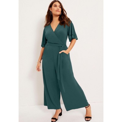 June + Vie by Roaman's Women's Plus Size Wide-Leg Jumpsuit