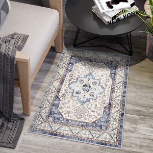 Low Pile Soft Carpet,Boho Vintage Area Rug,Non Slip Washable Rug for Living Room,Machine Washable Floor Mat for Bedroom, Office, Nursery - 1 of 4