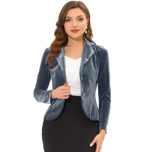 INSPIRE CHIC Women's Notched Lapel Long Sleeve Office Button Velvet Suit Blazer - 1 of 4