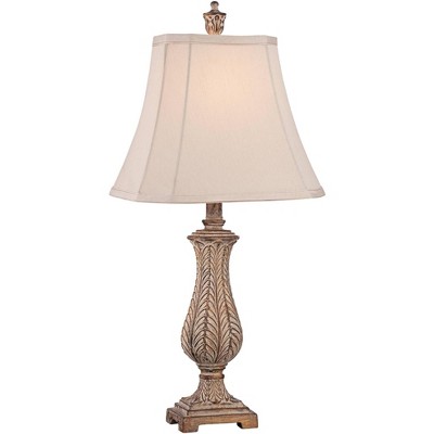 Regency Hill Country Cottage Table Lamp 25" High Antique Gold Leaves Petite Vase Off White Rectangular Shade for Living Room Family Bedroom