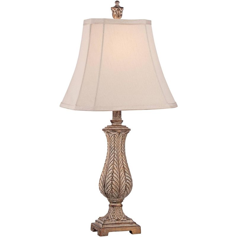 Regency Hill Country Cottage Table Lamp 25" High Antique Gold Leaves Petite Vase Off White Rectangular Shade for Living Room Family Bedroom, 1 of 10