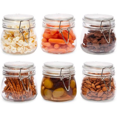 Juvale 6 Pack Airtight Glass Canisters with Lid, Food Storage Containers (4.3 x 4.3 x 4.1 in, 17 oz)