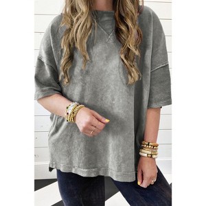 I AM A FASHION JUNKY Strawberry Pink Mineral Wash Drop Sleeve Patchwork Plus Size Tee - 1 of 4