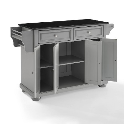 Alexandria Gray Solid Hardwood Kitchen Island with Black Granite Top