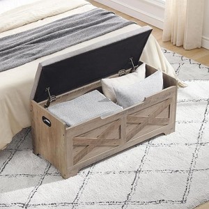 Storage Bench with Seat-100cm Shoe Bench with 2 Safety Hinges,  High-Capacity Chest for Entryway, Living Room, Bedroom, Hallway,Light ivory - 1 of 4