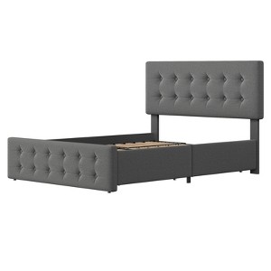 COZONY Velvet Upholstered Platform Bed with 4 Drawers, Button Tufted Headboard Wooden Slats No Box Spring - 1 of 4