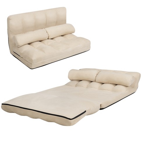 Tangkula Adjustable Floor Sofa Foldable Lazy Sofa Bed with 2 Pillows Beige