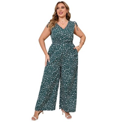 Women's Plus Size Wide Leg Summer Jumpsuits Sleeveless One Piece Outfit Business Casual