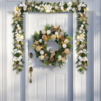 6 Ft Battery Operated Pre-Lit Christmas Garland - 20 LEDs, Silver Balls & Pinecones | Suitable for Fireplace, Front Door & Holiday Decorations