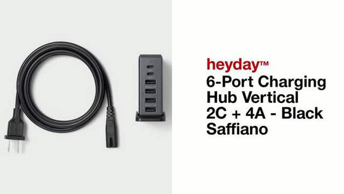 6-Port Charging Hub Vertical 2C + 4A - heyday&#8482; Black Saffiano, 5 of 6, play video