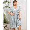 Plus Size Women's Pleated Midi Dress with Belt Flowy Casual Elegant Knee Length Dress for Work Summer - 4 of 4