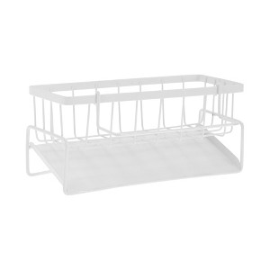 Unique Bargains Sink Organiser with Self-Draining Drain Tray Carbon Steel for Kitchen Bathroom White - 1 of 4