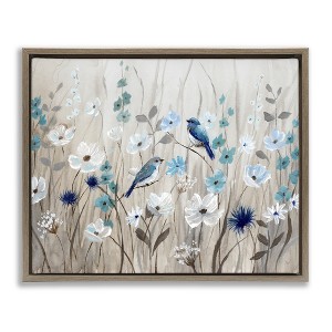 Stupell Industries Birds Floral Meadow Blossoms Floating Frame Canvas Art, Brown, 31" x 25" - 1 of 4