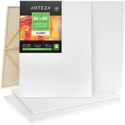 Arteza Stretched Canvas Value Pack, Classic, 36" x 48", Blank Canvas Boards for Painting - 5 Pack (ARTZ-8358)