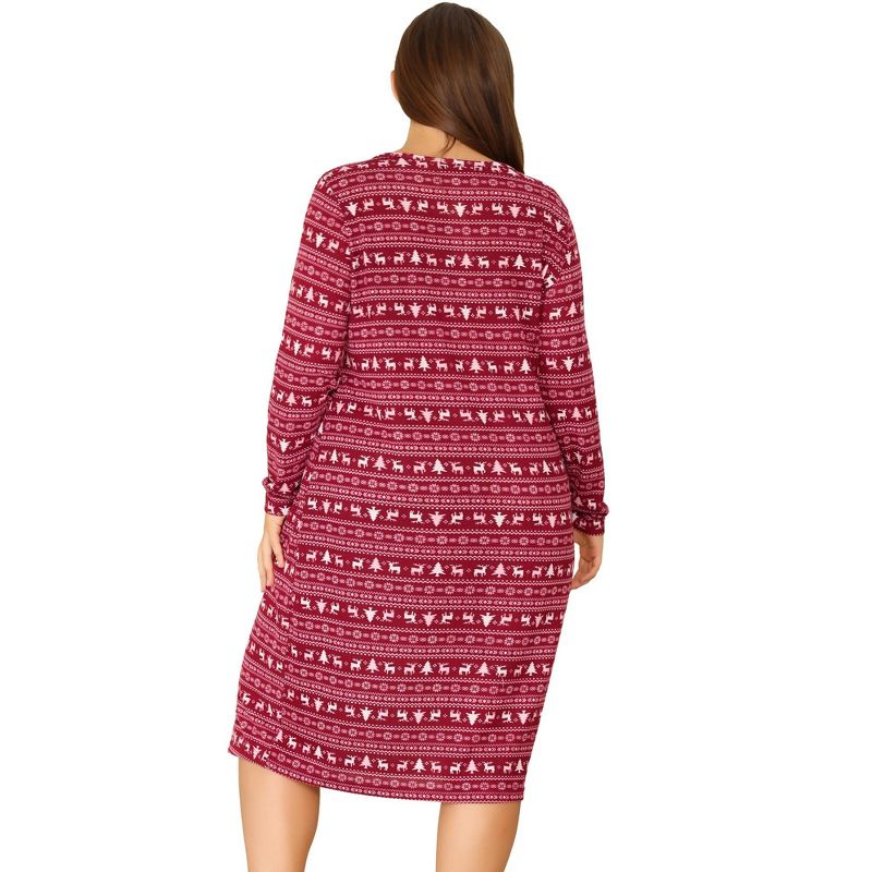 Agnes Orinda Women's Plus Size Comfy Long Sleeve Sleep Dress Nightgown, 4 of 6