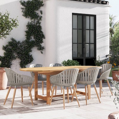 Walsham 7pc Eucalyptus Wood Dining Set with Oval Extendable Table - Amazonia
