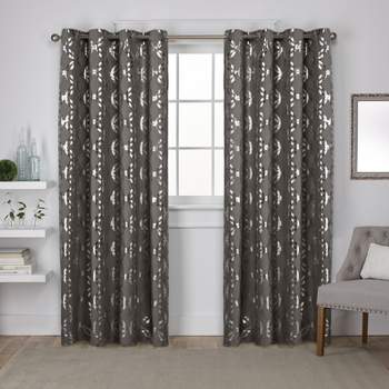 Exclusive Home Modo Metallic Geometric Grommet Top Curtain Panel Pair, 54"x96", Dark Grey Ivory