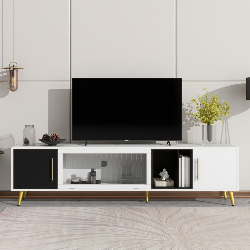 Elegant Fluted Glass Door TV Cabinet with Gold Metal Handles and Legs for TVs up to 80" - ModernLuxe, 2 of 11