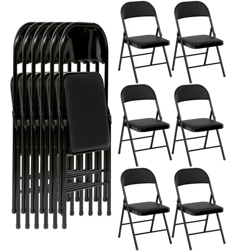 SKONYON 6 Pack Vinyl Folding Chair Portable Dining Chair, Black, 1 of 9