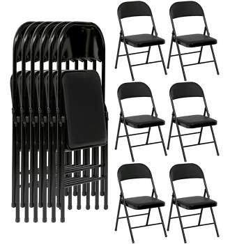 SKONYON 6 Pack Vinyl Folding Chair Portable Dining Chair, Black